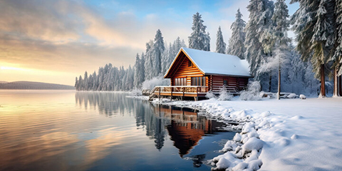 Remote hut in snowy forest - fuel independence